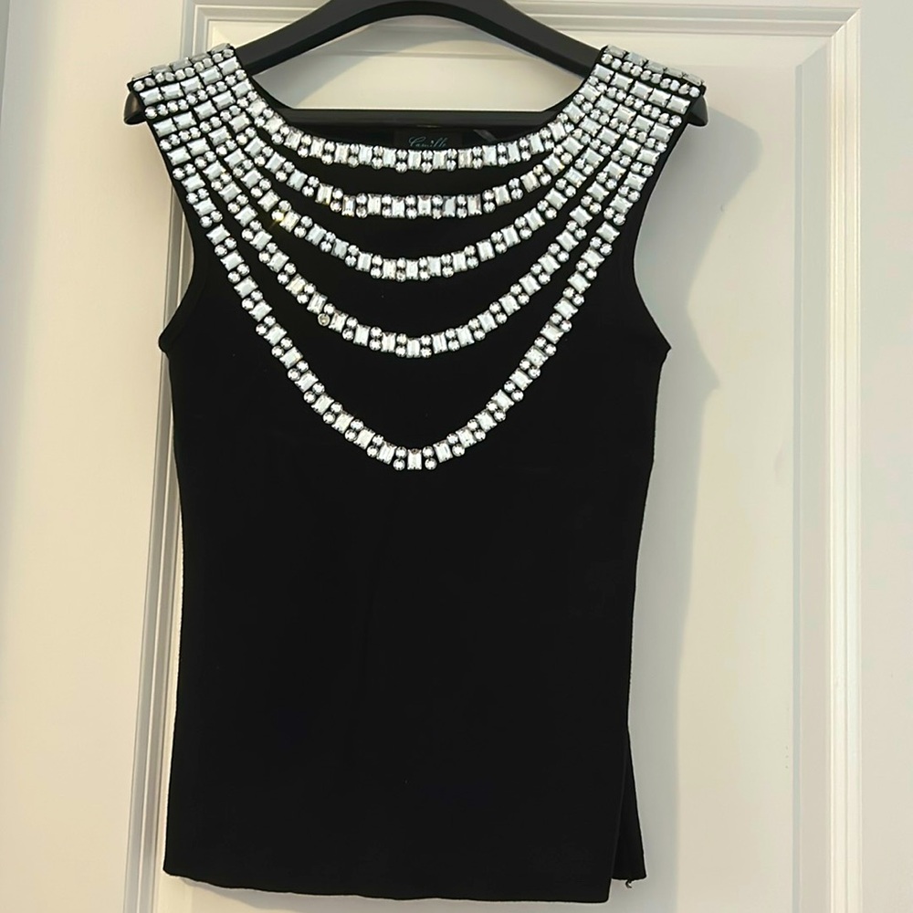 Camille la Vie party top sleeveless rhinestones Embellished Black Sz M